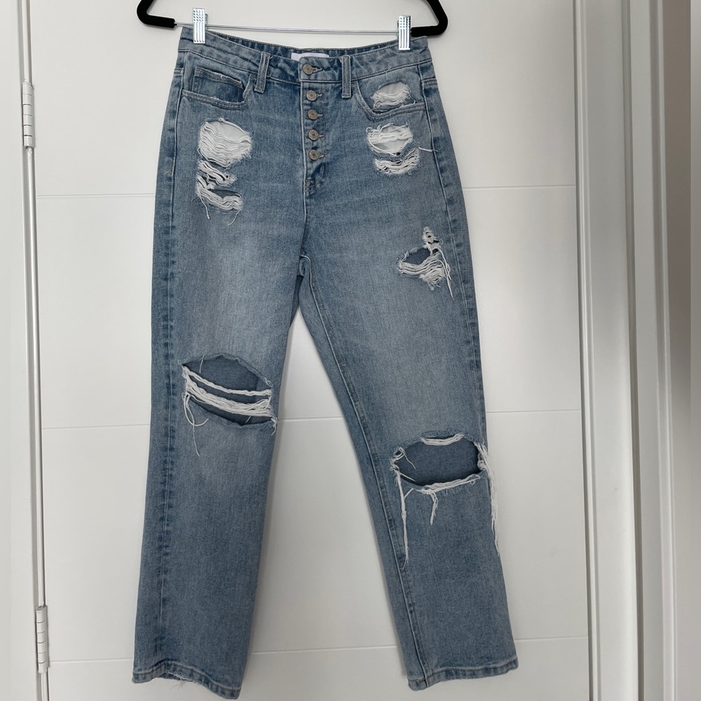 Vervet by Flying Monkey High Rise Button Fly Distressed Mom Jeans | Size 27 - Picture 10 of 15